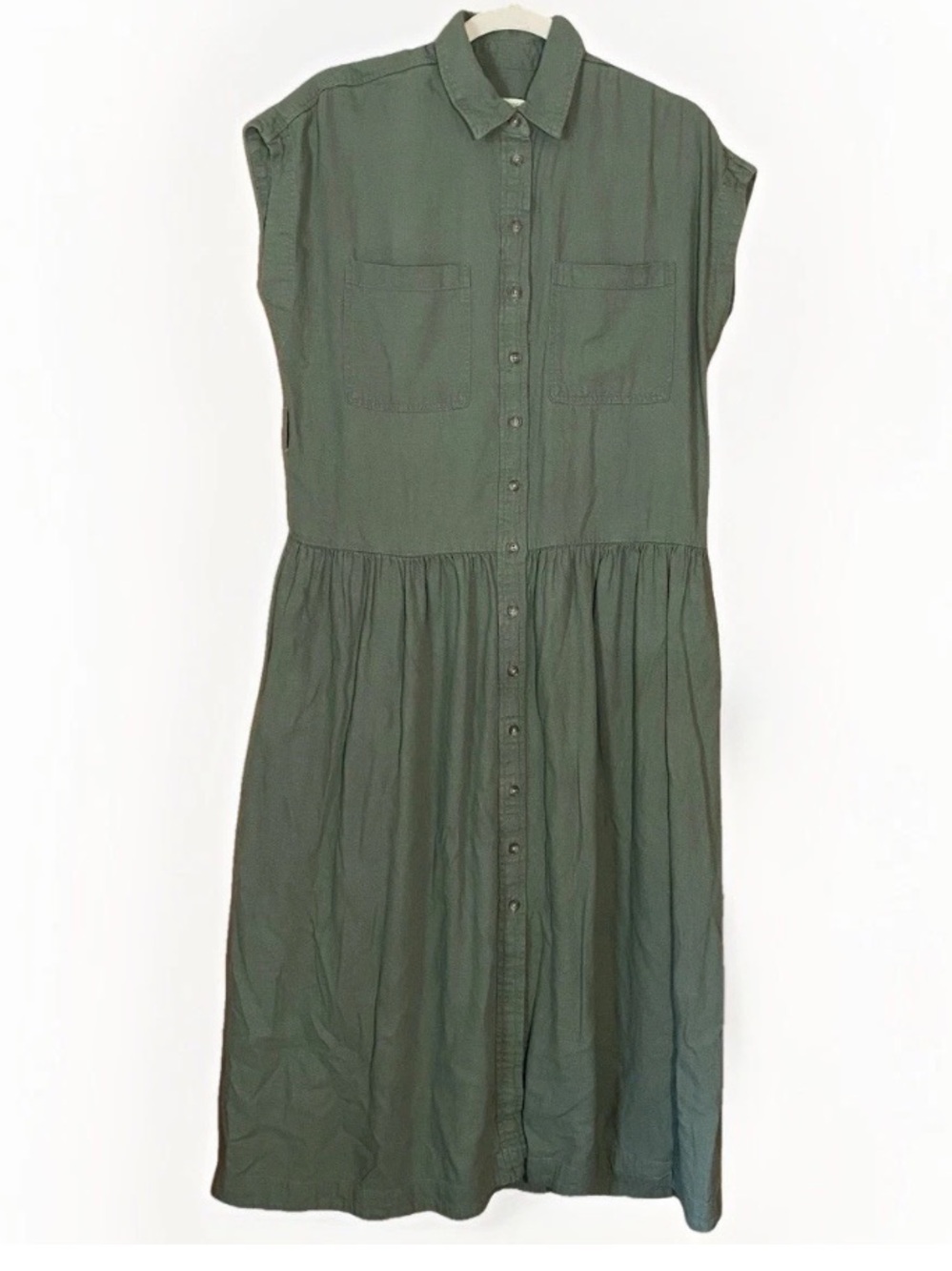 Universal Thread Small Linen Blend Dress Olive Green Belted Button Midi Pockets
